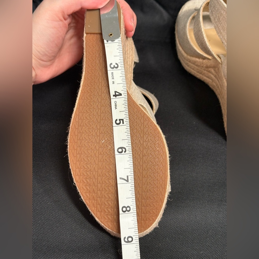 Michael Kors Damita Linen Beige Wedge Sandals - Picture 10 of 11